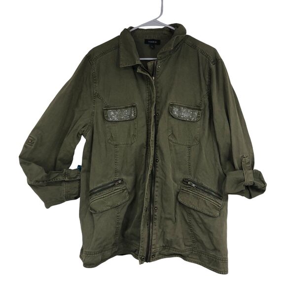 Torrid Army Green Military Cargo Jacket w/Blingy Chest Pockets, SZ 1 (14/16) - Picture 1 of 7